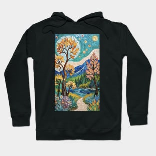 Starry Mosaic Serenity: Van Gogh Inspired Landscape Hoodie